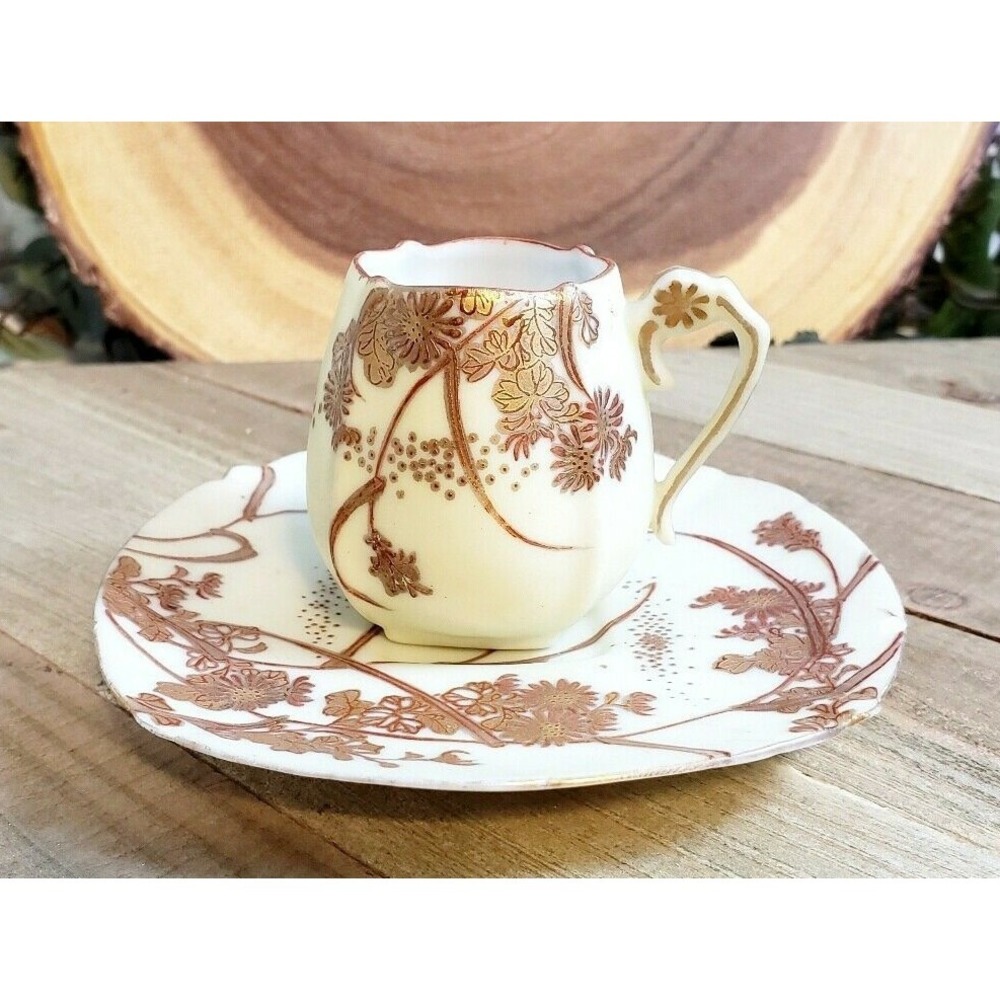 Antique RARE Katō Harumitsu Japanese Delicate Square Bottom Tea Cup and Saucer